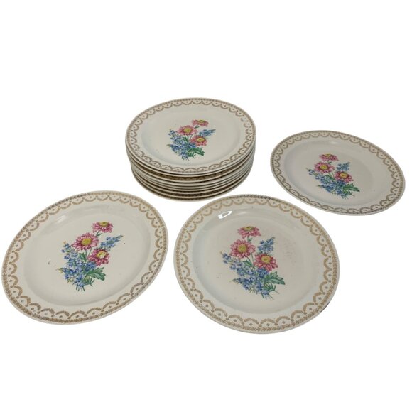 Vintage 50s Cosmopolitan Diana Gilded Dinnerware Plates Floral Design 8171 - Picture 1 of 10